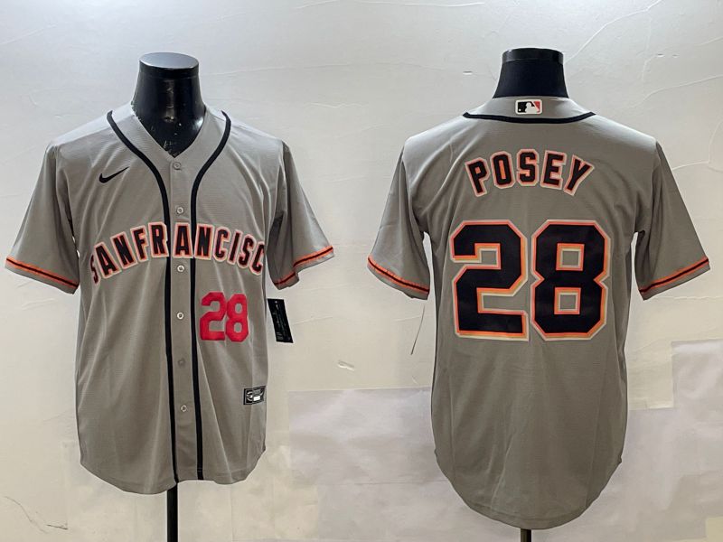Men San Francisco Giants #28 Posey Grey Game 2025 Nike MLB Jersey style 3
